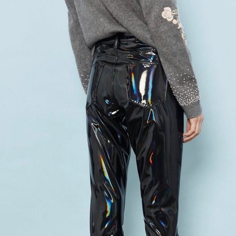 Iridescent holographic topshop Moto vinyl jeans